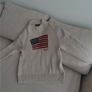 Ralph Lauren Beige American Flag Crewneck Sweater
